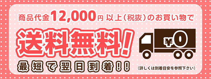 商品代金12,000円以上（税別）のお買い物で送料無料